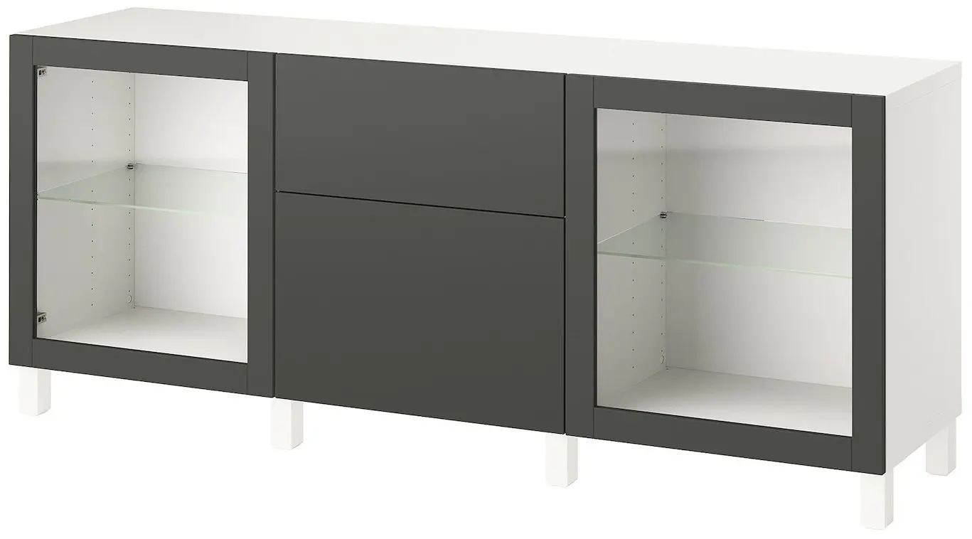 Bufet Ikea Besta/Lappviken/Sindvik/Stubbarp balamale cu inchidere lina 180x42x74 (Alb/Gri-inchis) - 3