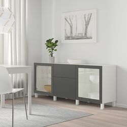 Bufet Ikea Besta/Lappviken/Sindvik/Stubbarp glisiera sertar cu sistem apasare 180x42x74 (Alb/Gri-inchis)