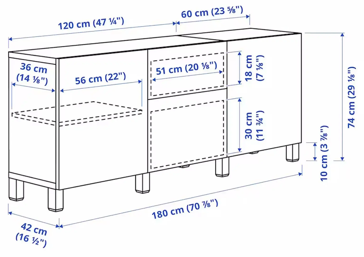 Bufet Ikea Besta/Lappviken/Sindvik/Stubbarp sertare/sticla 180x42x74 (Alb) - 8