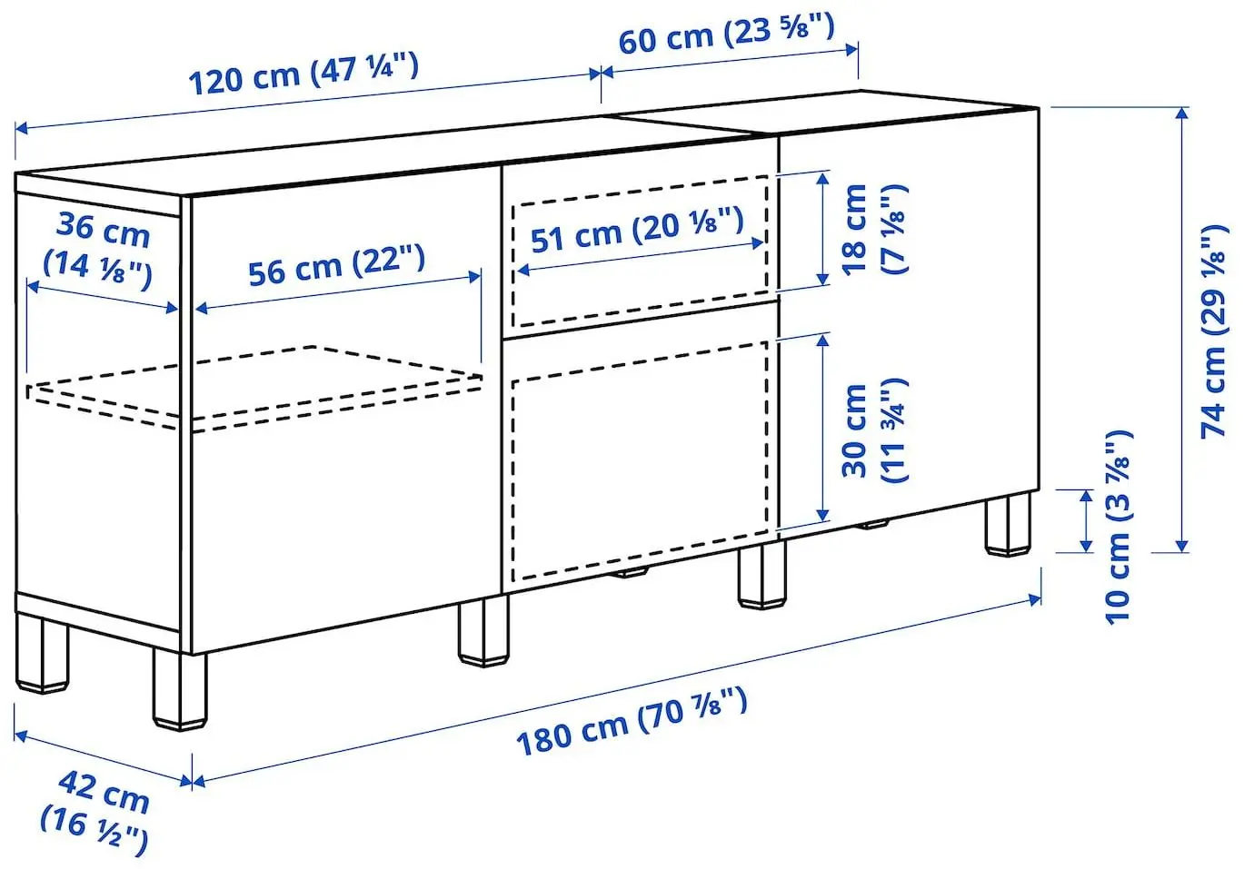 Буфет Ikea Besta/Lappviken/Stubbarp/Fallsvik плавно-закрывающиеся петли 180x42x74 (Белый/Антрацит)