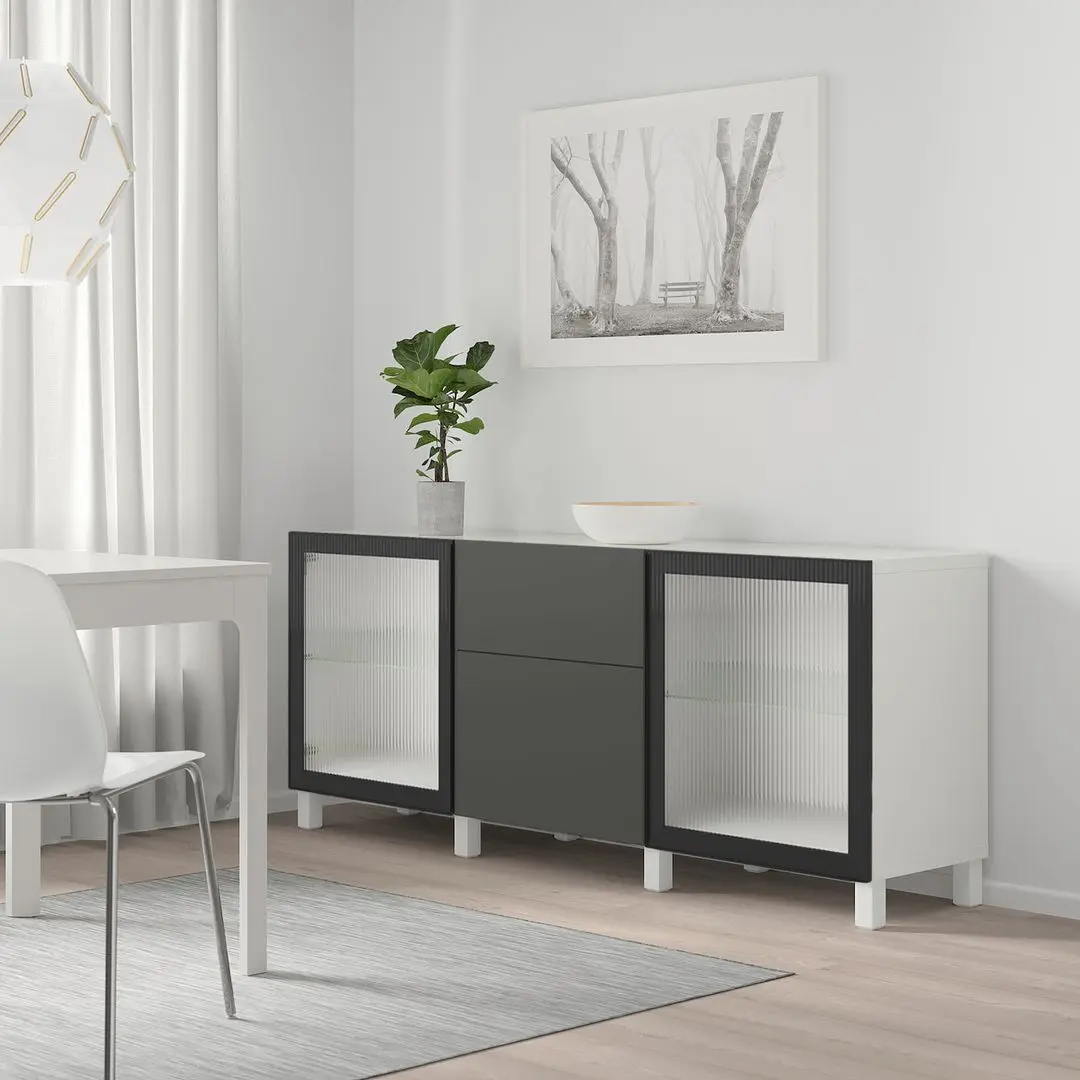 Bufet Ikea Besta/Lappviken/Stubbarp/Fallsvik glisiera sertar cu sistem apasare 180x42x74 (Alb/Antracit)