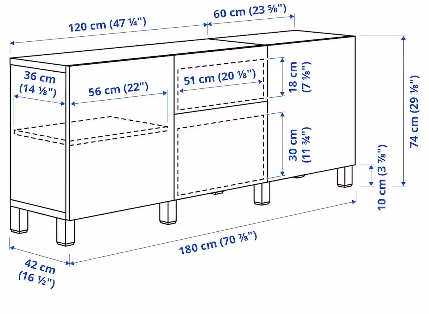 Буфет Ikea Besta/Sindvik/Stubbarp ящики/плавно-закрывающиеся направляющие 180x42x74 (Темно-Серый) - 7