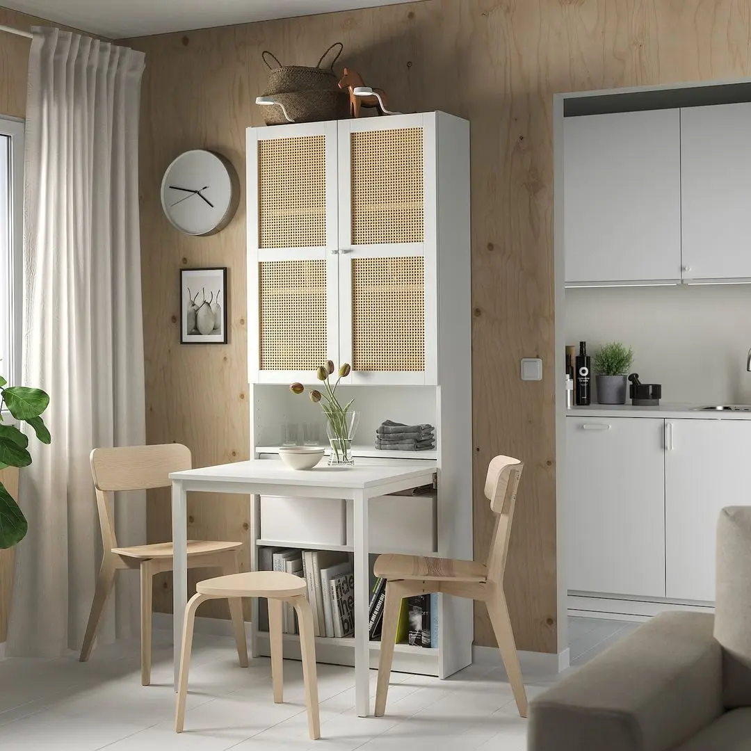 Bufet Ikea Billy/Hogadal cu masa 80x202 (Alb/Bambus)