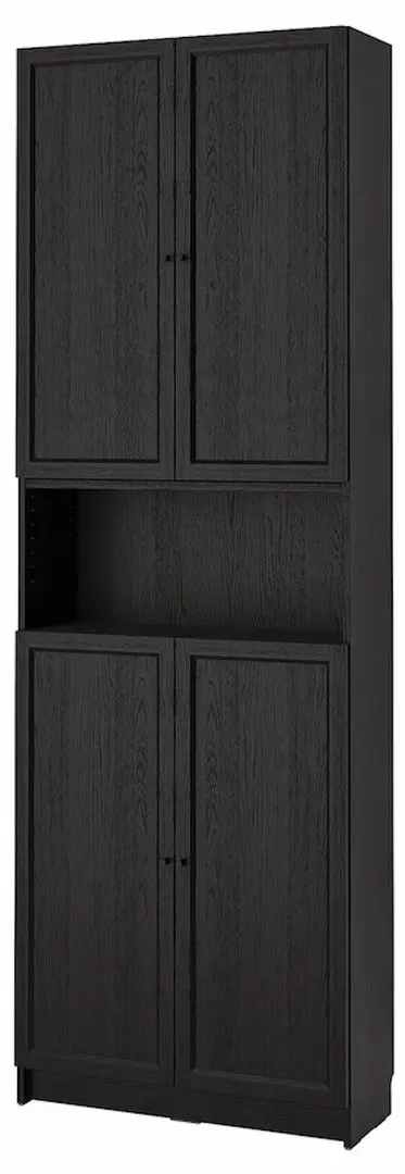 Biblioteca Ikea Billy/Oxberg cu usi/unitate suplimentara 80x30x237 (Negru Aspect Stejar)
