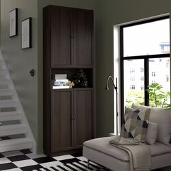 Biblioteca Ikea Billy/Oxberg cu usi/unitate suplimentara 80x30x237 (Maro Inchis Aspect Stejar)