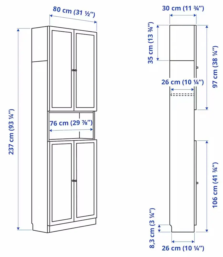 Biblioteca Ikea Billy/Oxberg cu usi/unitate suplimentara 80x30x237 (Maro Inchis Aspect Stejar)