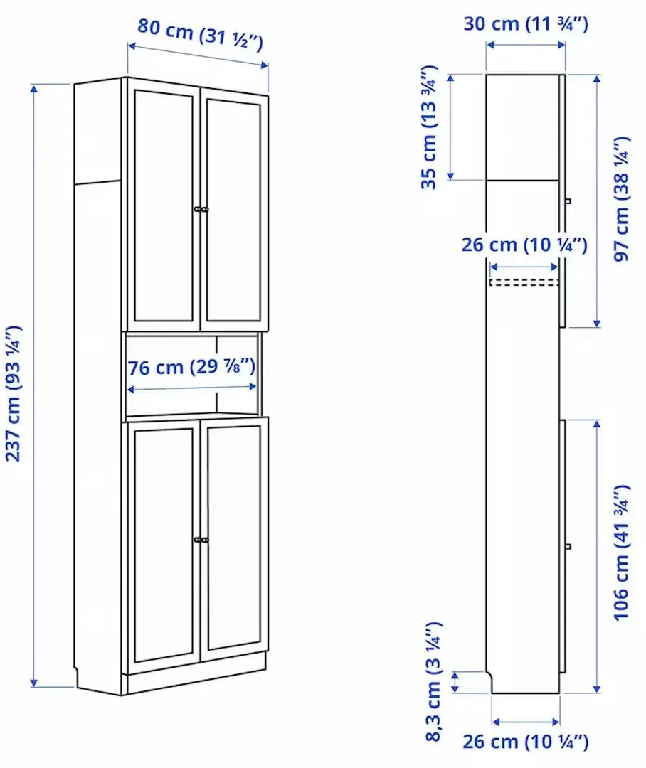 Biblioteca Ikea Billy/Oxberg cu usi/unitate suplimentara 80x30x237 (Aspect Stejar)
