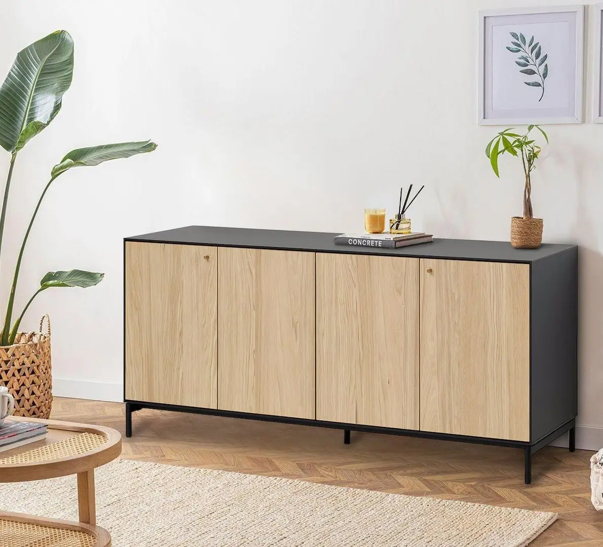 Bufet Ikea Boastad furnir 161х52х75 (Negru/Stejar)