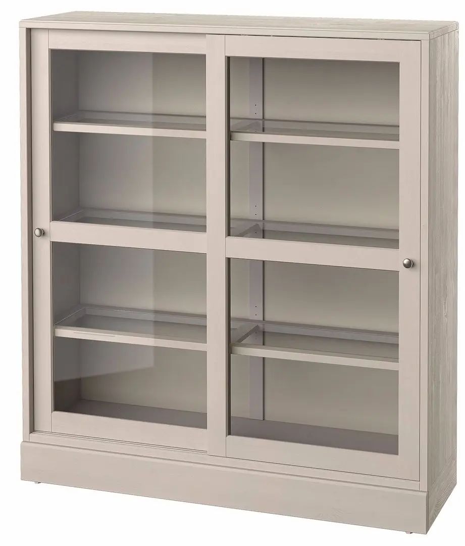 Bufet Ikea Havsta plinta/sticla transparenta 121x37x134 (Gri-Bej)