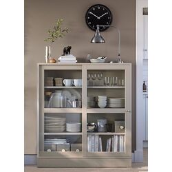 Bufet Ikea Havsta plinta/sticla transparenta 121x37x134 (Gri-Bej)