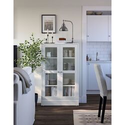 Bufet Ikea Havsta plinta/sticla transparenta 81x37x134 (Alb)