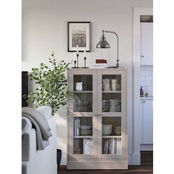 Bufet Ikea Havsta plinta/sticla transparenta 81x37x134 (Gri-Bej)