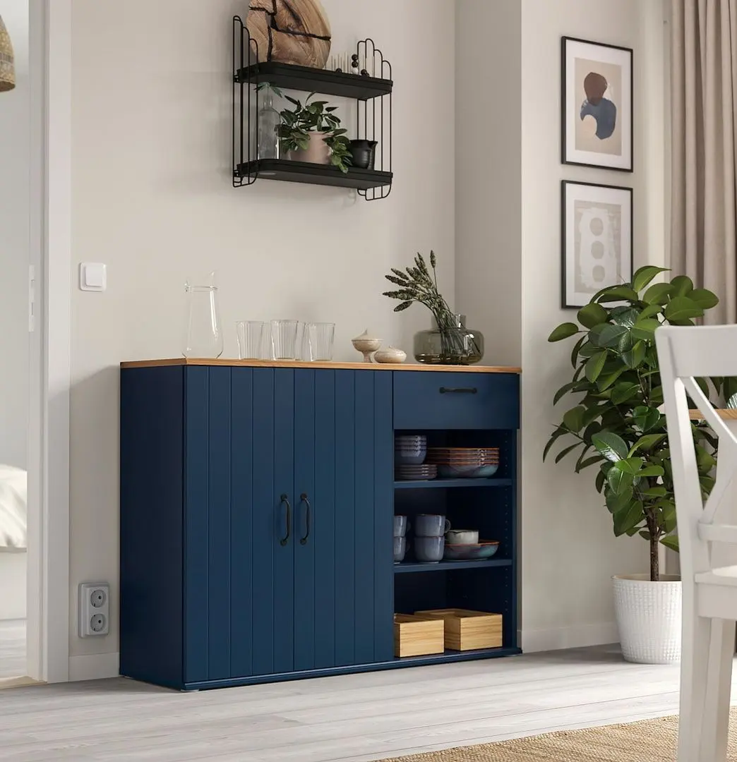 Bufet Ikea Skruvby 120x38x90 (Negru-Albastru)