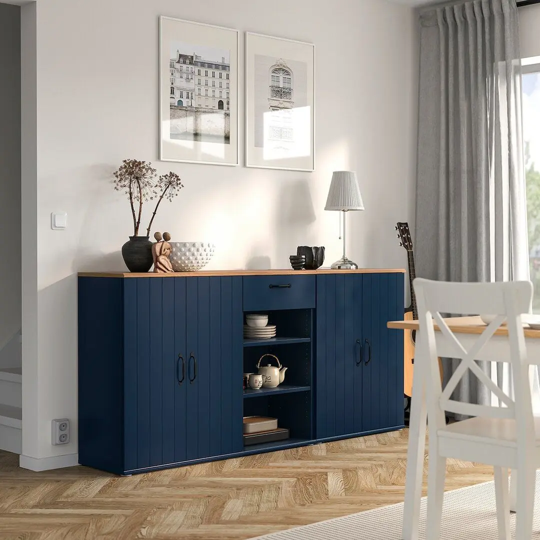 Bufet Ikea Skruvby 190x90 (Negru-Albastru/Aspect Stejar)