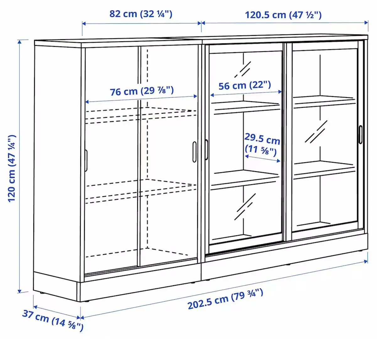 Bufet Ikea Tonstad usi glisante/sticla transparenta/furnir 202х37х120 (Stejar)
