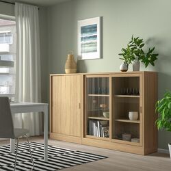 Bufet Ikea Tonstad usi glisante/sticla transparenta/furnir 202х37х120 (Stejar)