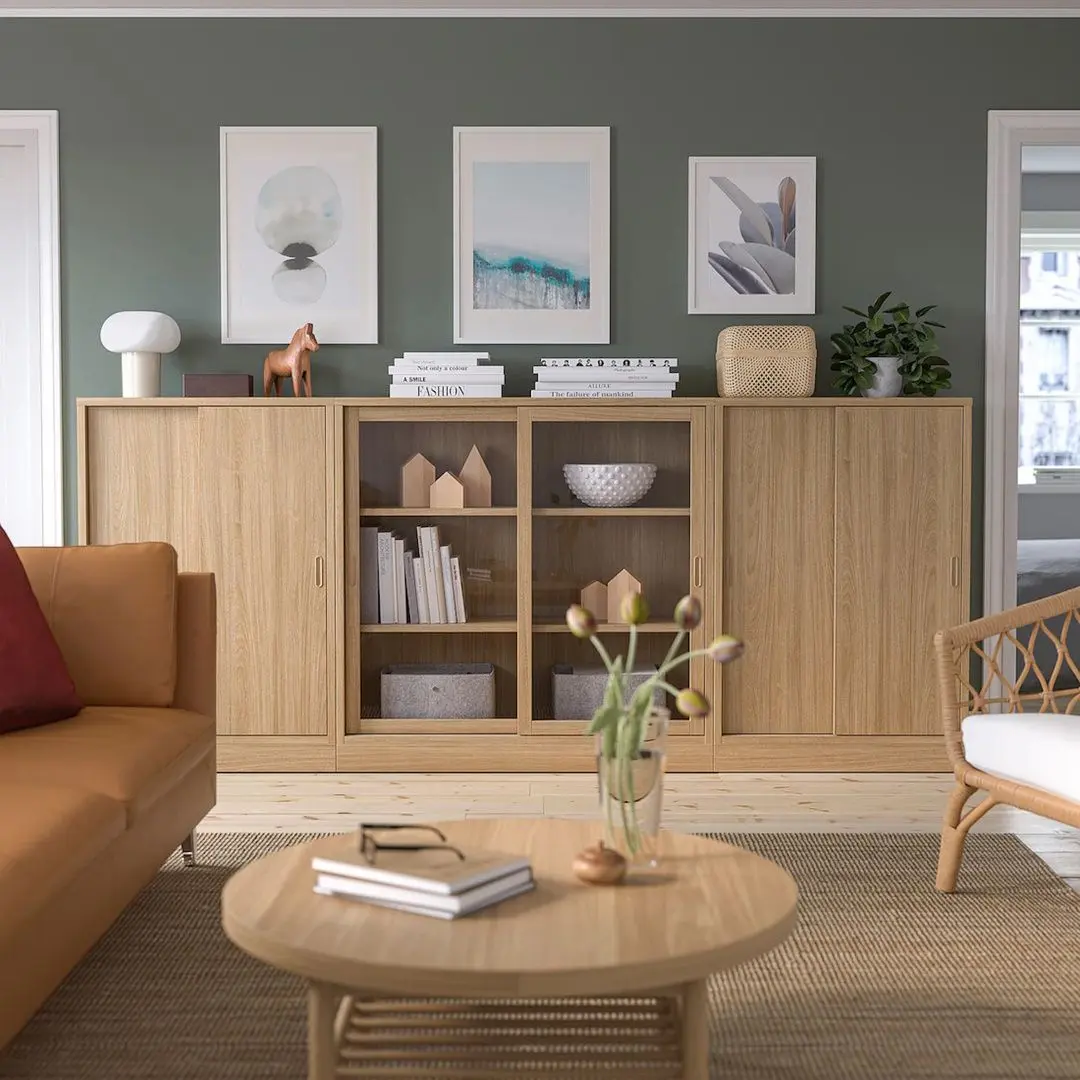 Bufet Ikea Tonstad usi glisante/sticla transparenta/furnir 284х37х120 (Stejar)