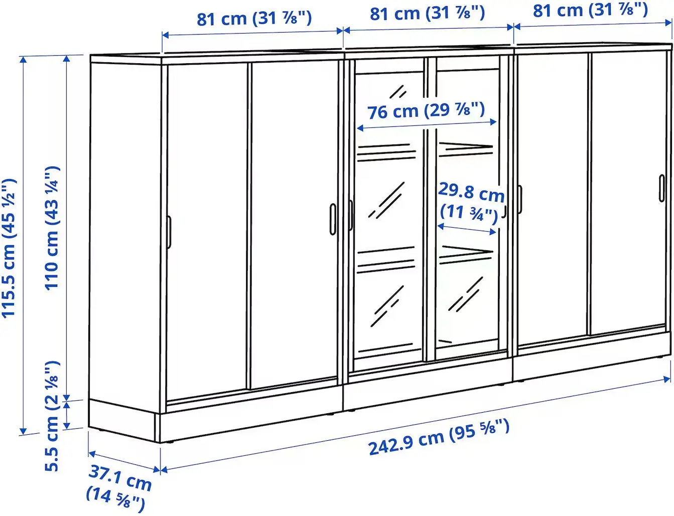 Servant Ikea Tonstad usi glisante/sticla 243x37x116 (Alb)