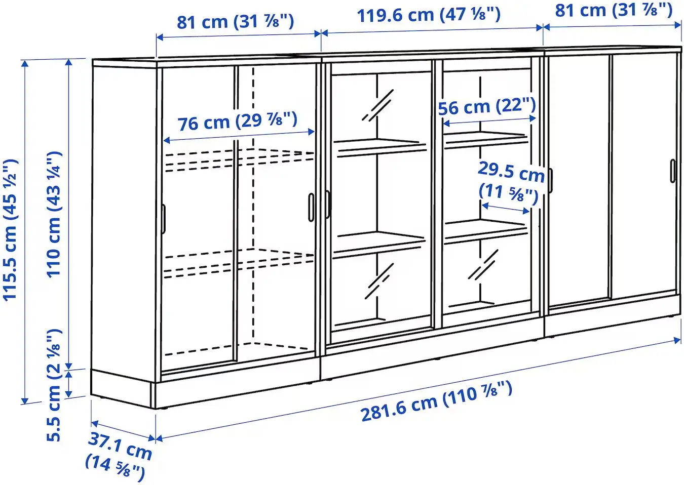 Servant Ikea Tonstad usi glisante/sticla 282x37x116 (Alb)