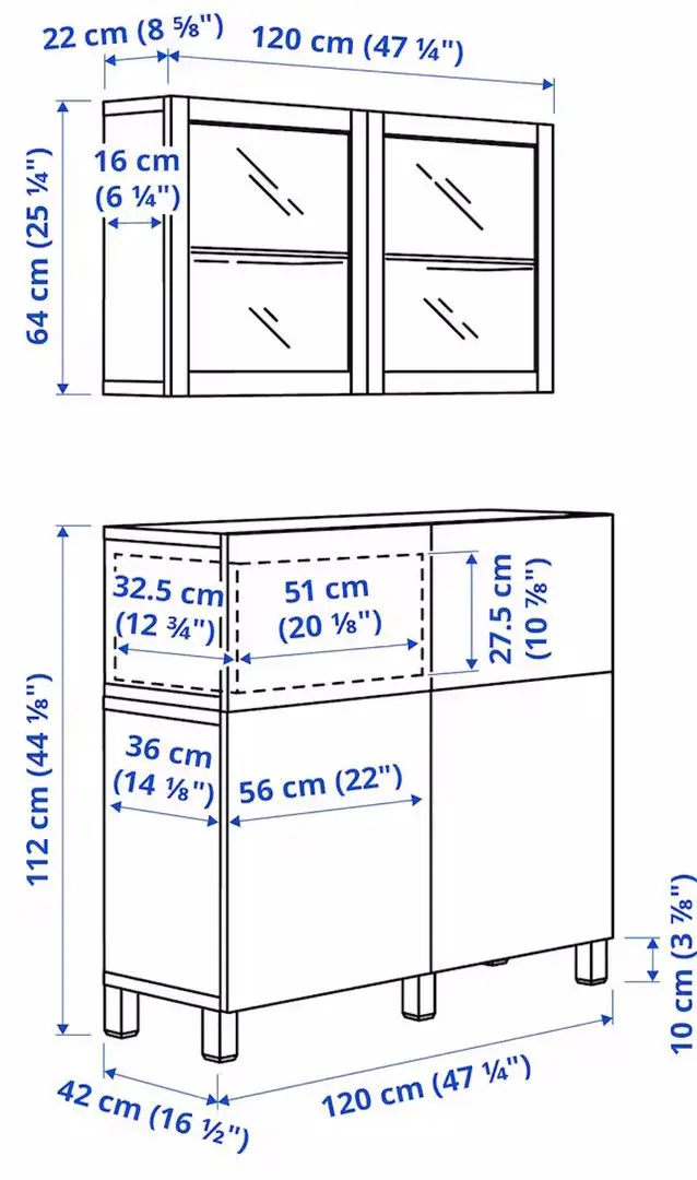 Bufet modular Ikea Besta/Vasterviken/Sindvik usi/sertare/sina sertar inchidere lina 120x42x213 (Gri Inchis)