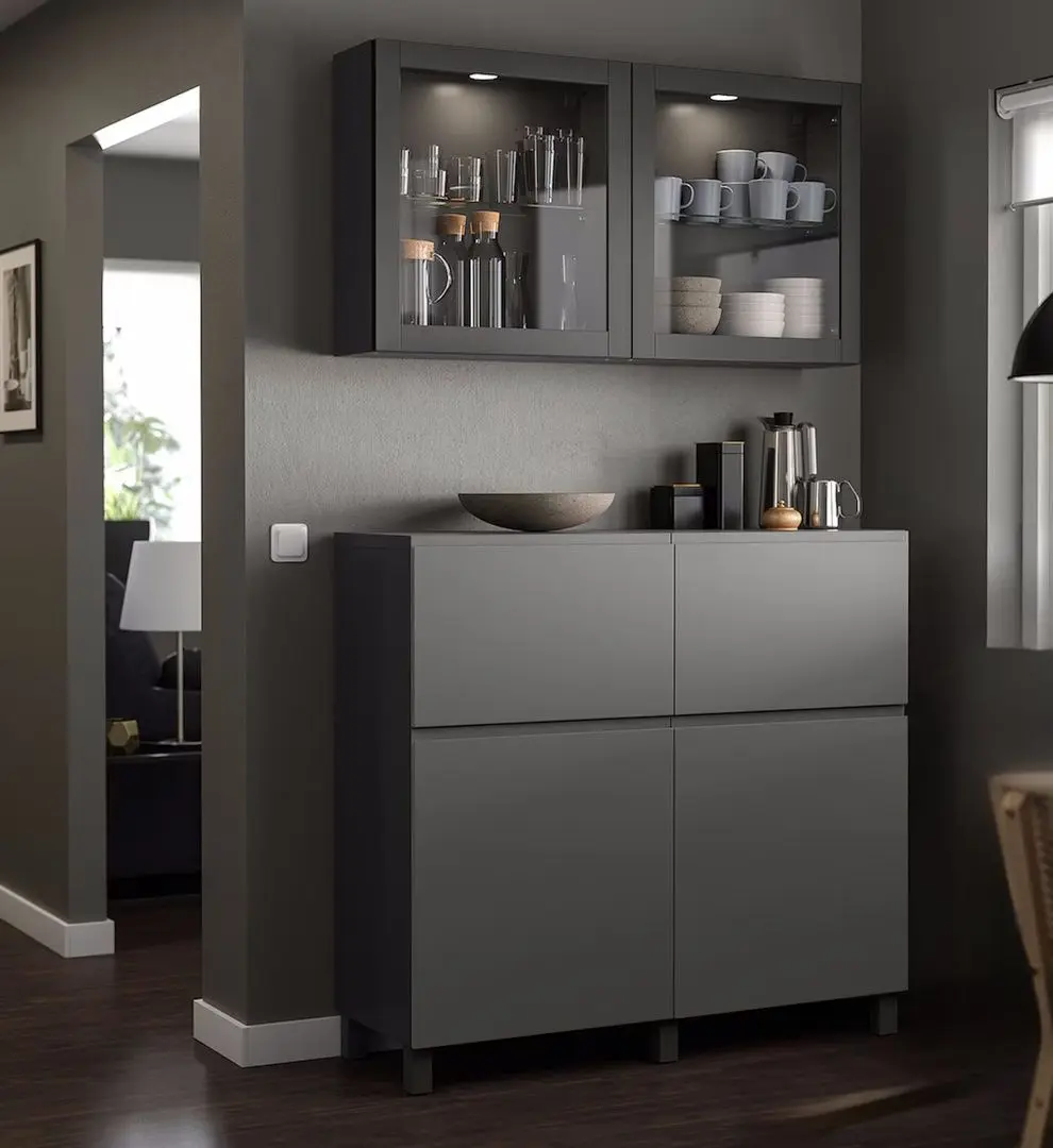 Bufet modular Ikea Besta/Vasterviken/Sindvik usi/sertare/sina sertar inchidere lina 120x42x213 (Gri Inchis)