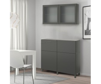 Модульный буфет Ikea Besta стекло/дверцы/ящики 120x42x213 (Темно-серый Лаппвикен/Стуббарп/Синдвик Темно-серый)