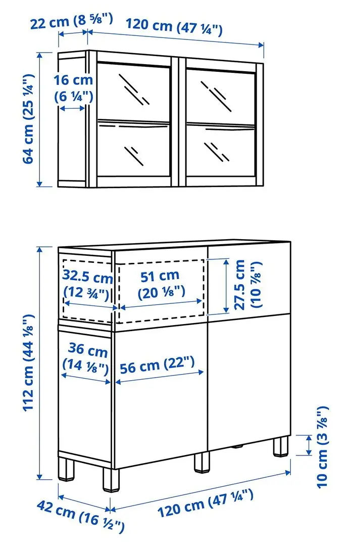 Модульный буфет Ikea Besta/Lappviken/Stubbarp/Sindvik дверцы/ящики 120x42x213 (Темно-серый) - 7