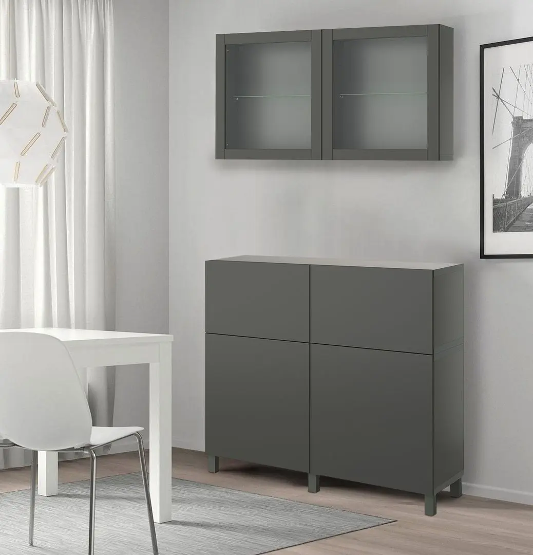 Модульный буфет Ikea Besta/Lappviken/Stubbarp/Sindvik дверцы/ящики 120x42x213 (Темно-серый)