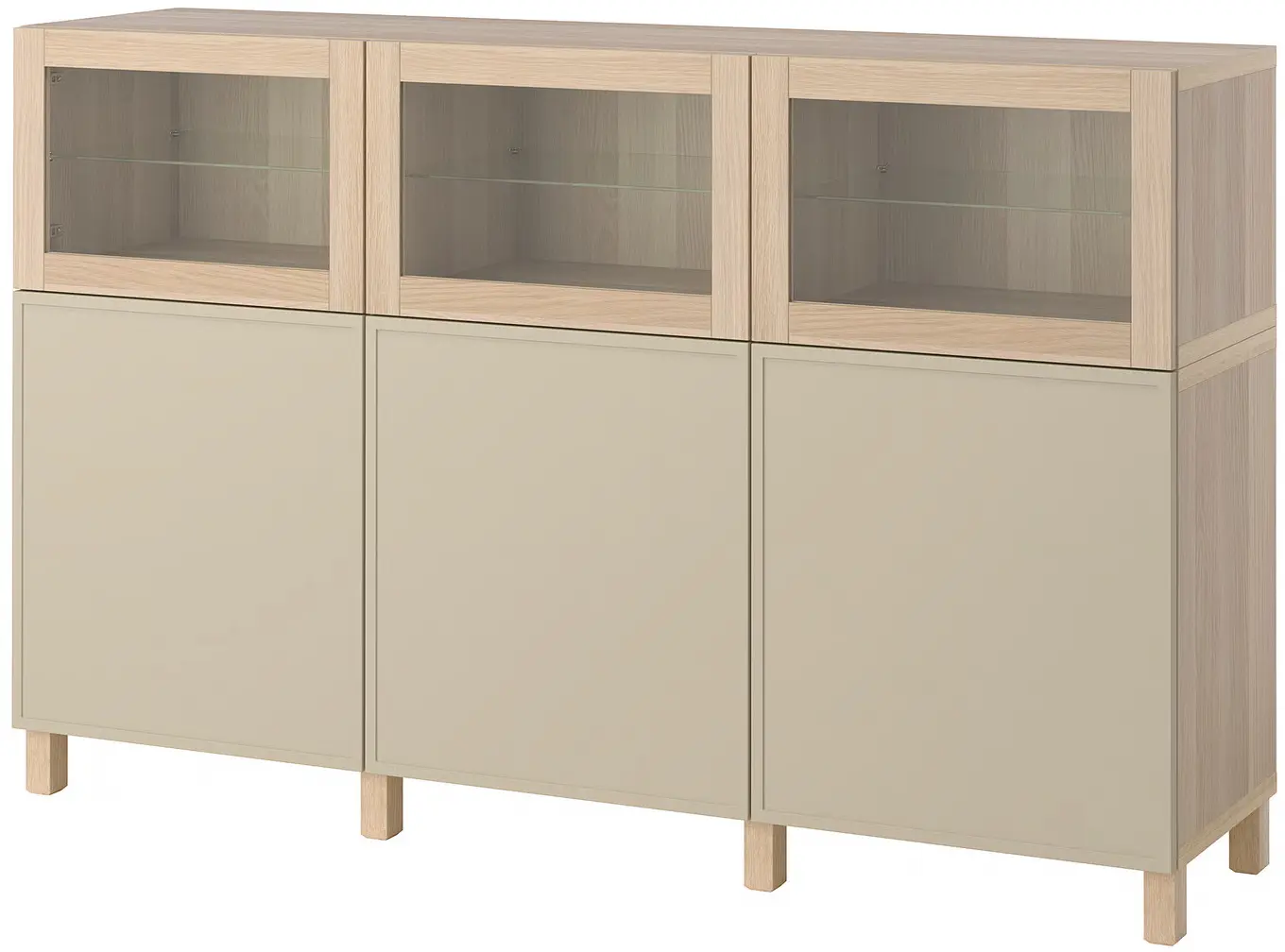 Сервант Ikea Besta/Krukmakare с дверцами 180x42x112 (Бежевый/Имитация Состаренного Дуба) - 2