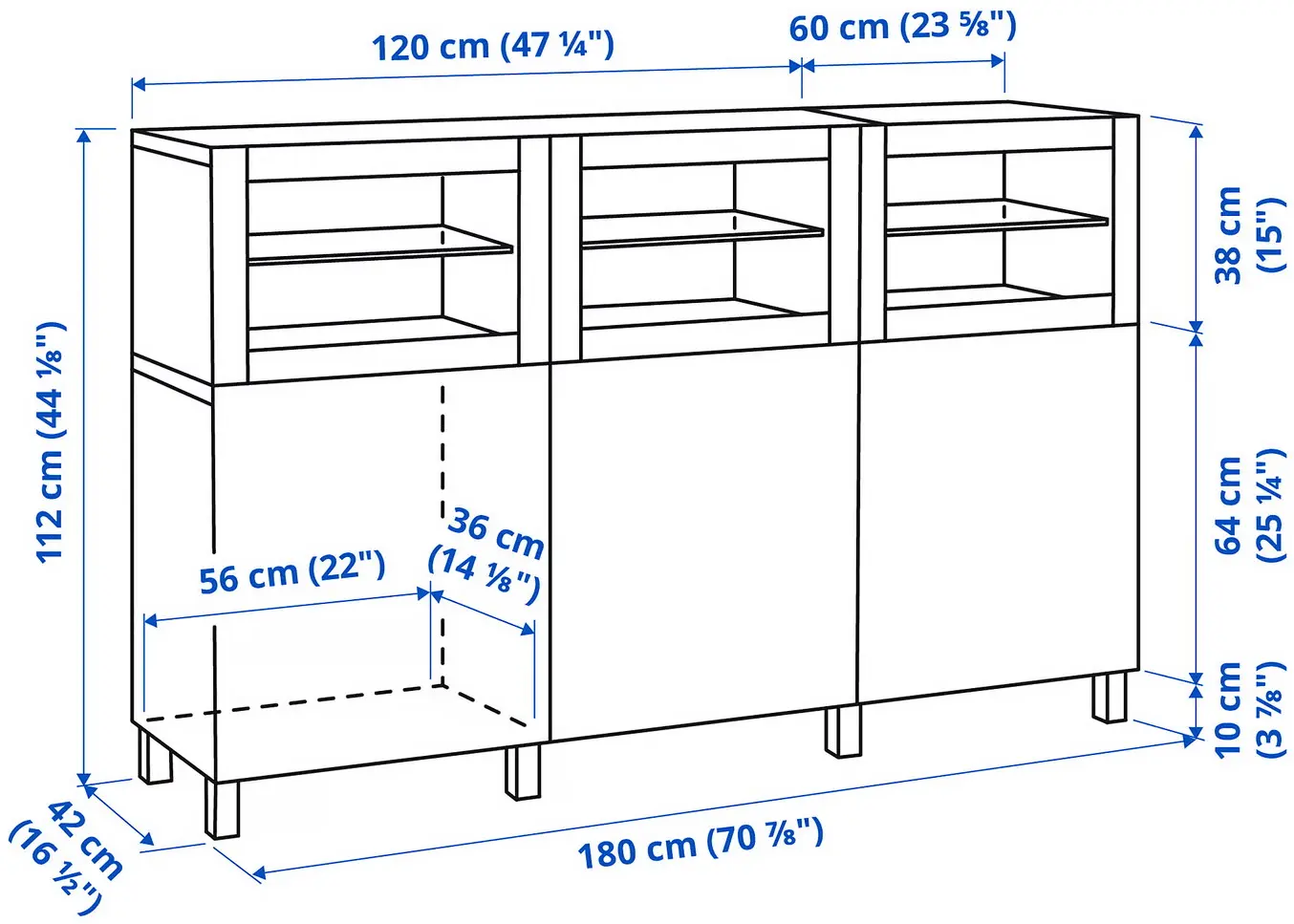 Сервант Ikea Besta/Krukmakare с дверцами 180x42x112 (Бежевый/Имитация Состаренного Дуба) - 3