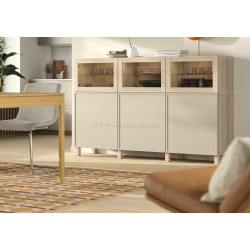 Servant Ikea Besta/Krukmakare cu usi 180x42x112 (Alb/Aspect Stejar Antichizat)
