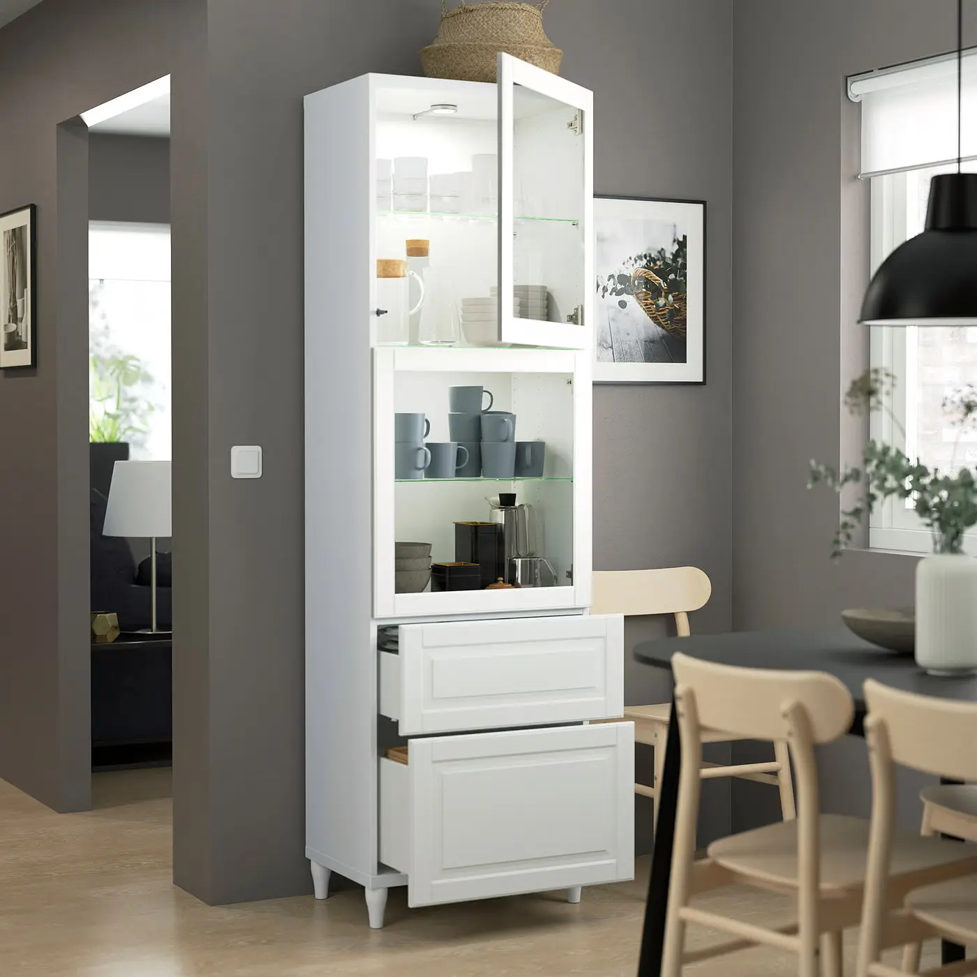 Сервант Ikea Besta стеклянные дверцы 202x42x60 (Белый) - 2
