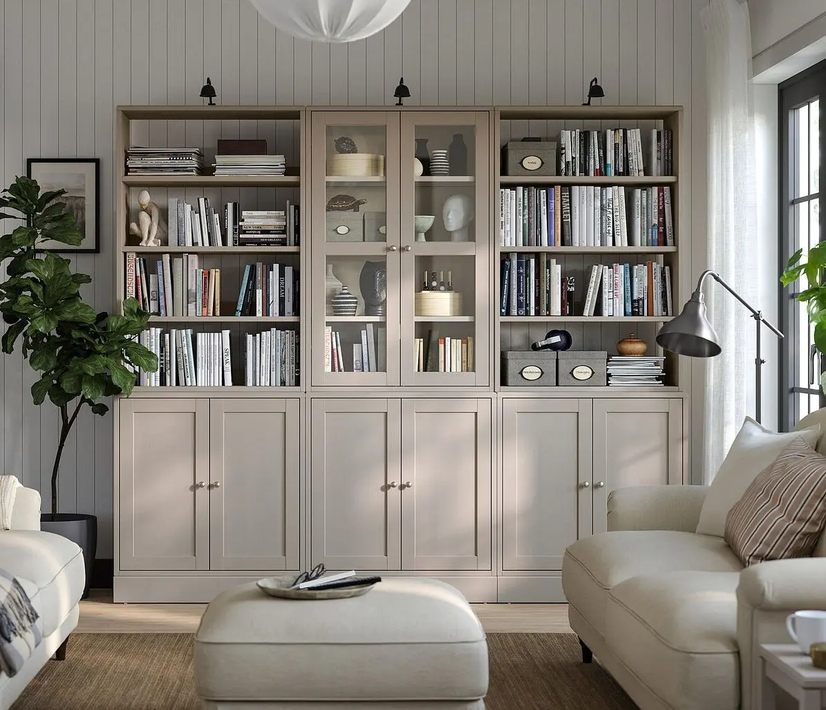 Servant Ikea Havsta rafturi deschise/usi sticla 243x47x212 (Gri-bej)