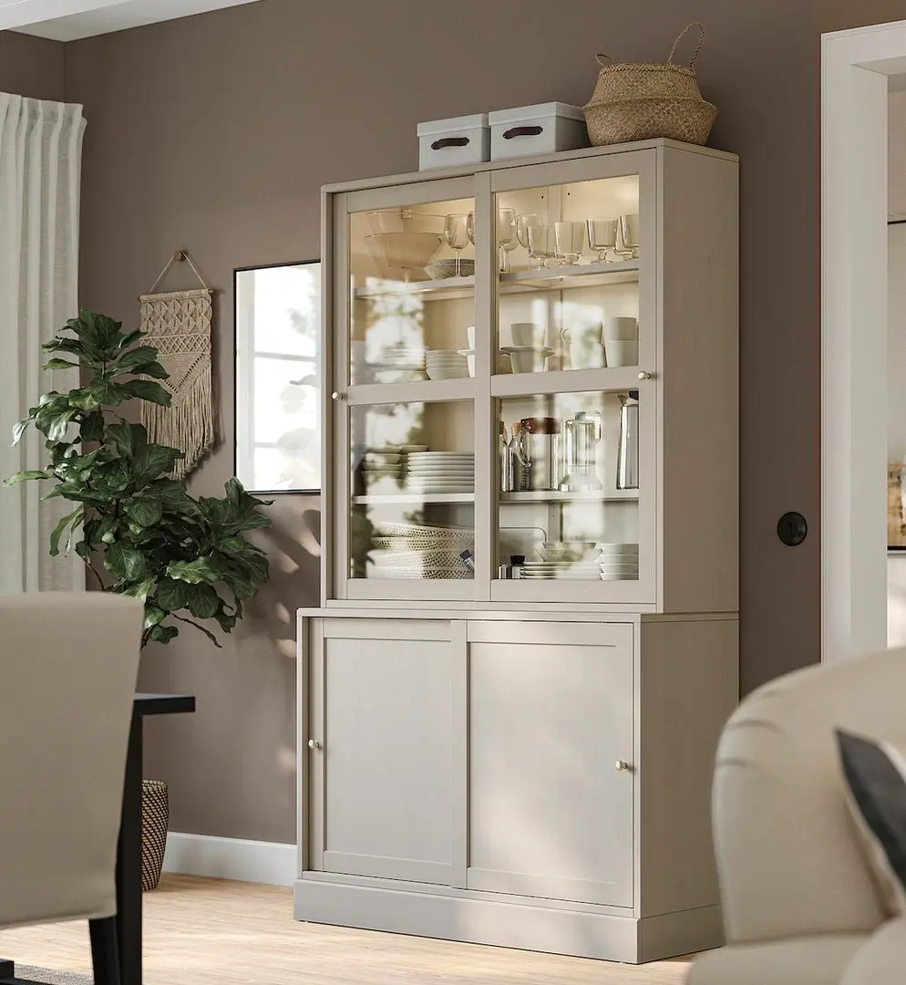 Servant Ikea Havsta usi glisante/usi sticla 121x47x212 (Gri-bej)