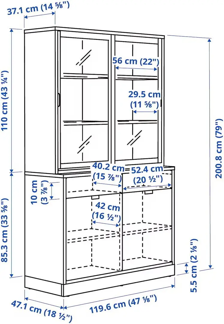 Servant Ikea Tonstad usi glisante/sertare/sticla 120x47x201 (Alb)