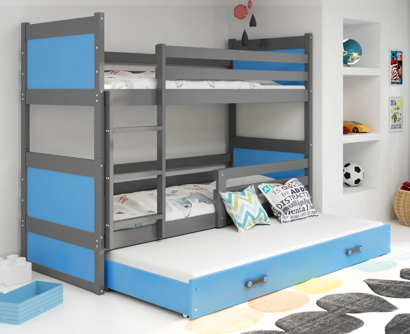 Двухъярусная кровать BMS Group Rico с выдвижной кроватью 90x190 (Graphite/Blue)