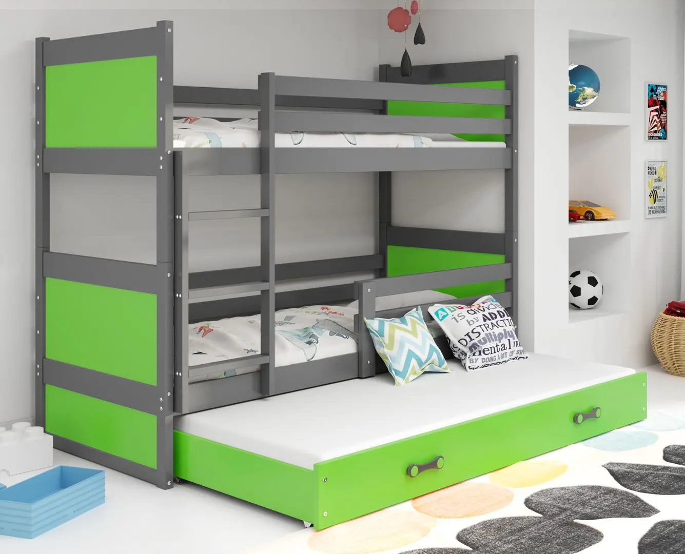 Pat suprapus BMS Group Rico cu pat retractabil 90x190 (Graphite/Green)