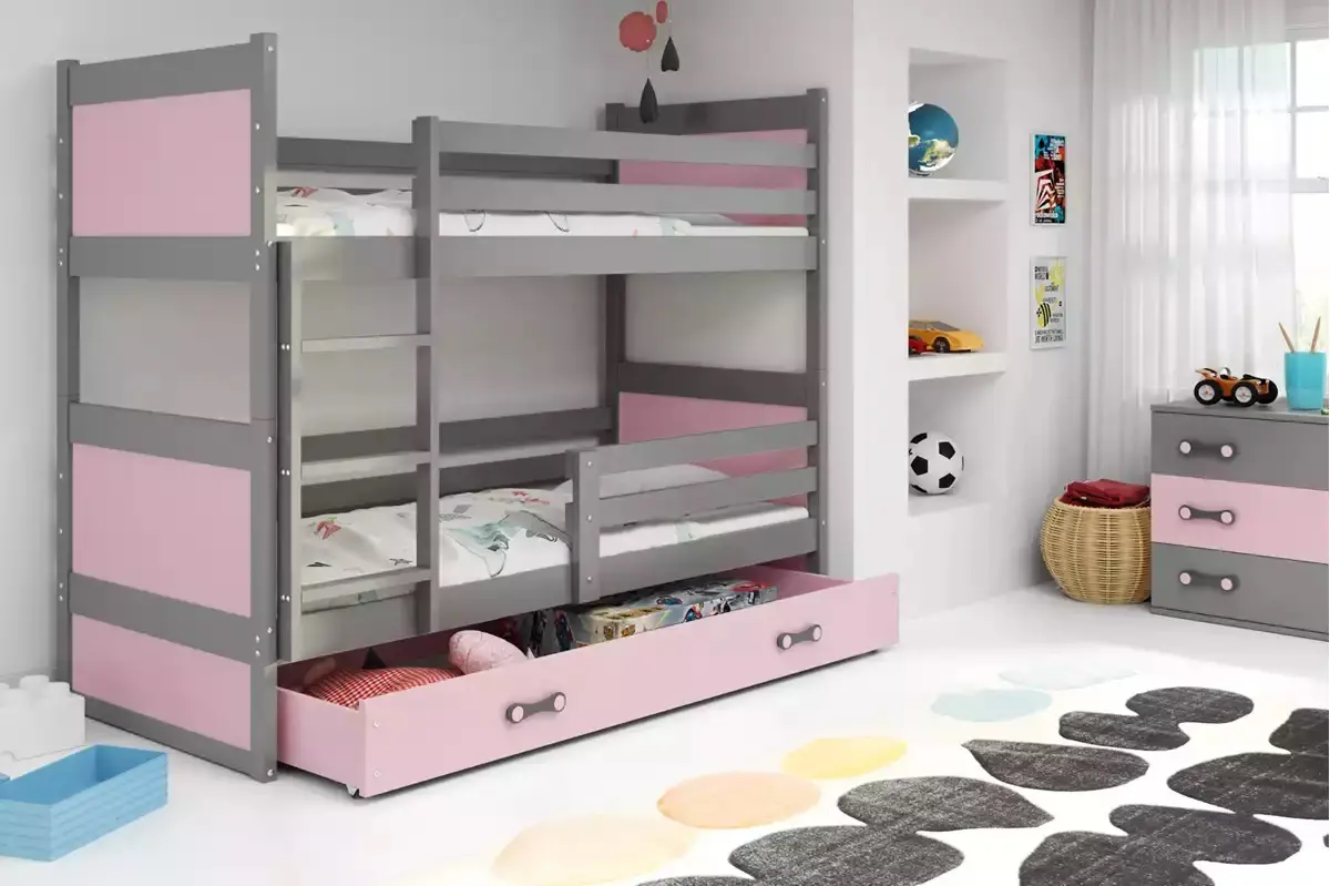 Двухъярусная кровать BMS Group Rico с ящиком 90x190 (Graphite/Pink)