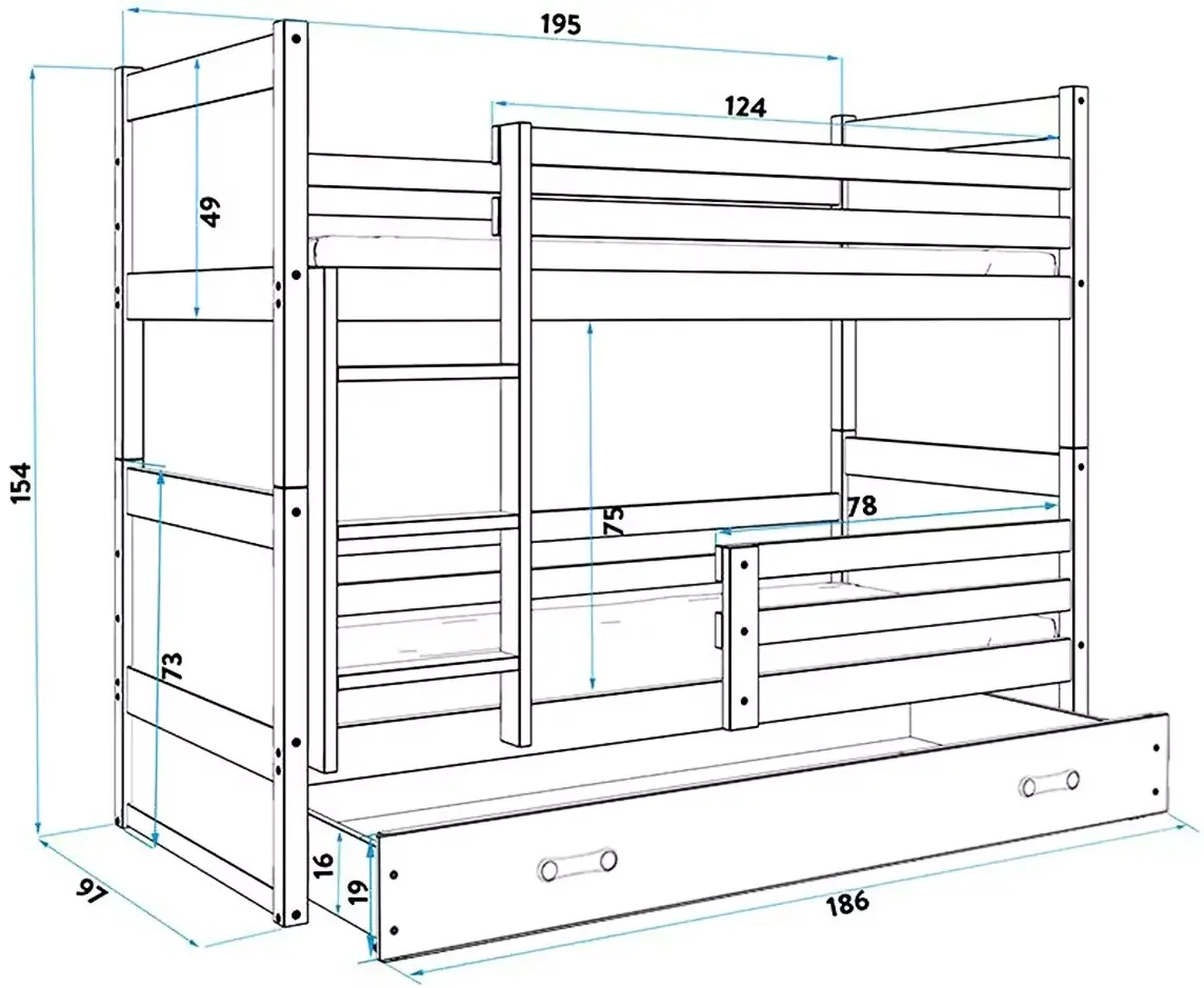 Двухъярусная кровать BMS Group Rico с ящиком 90x190 (Graphite/White) - 2