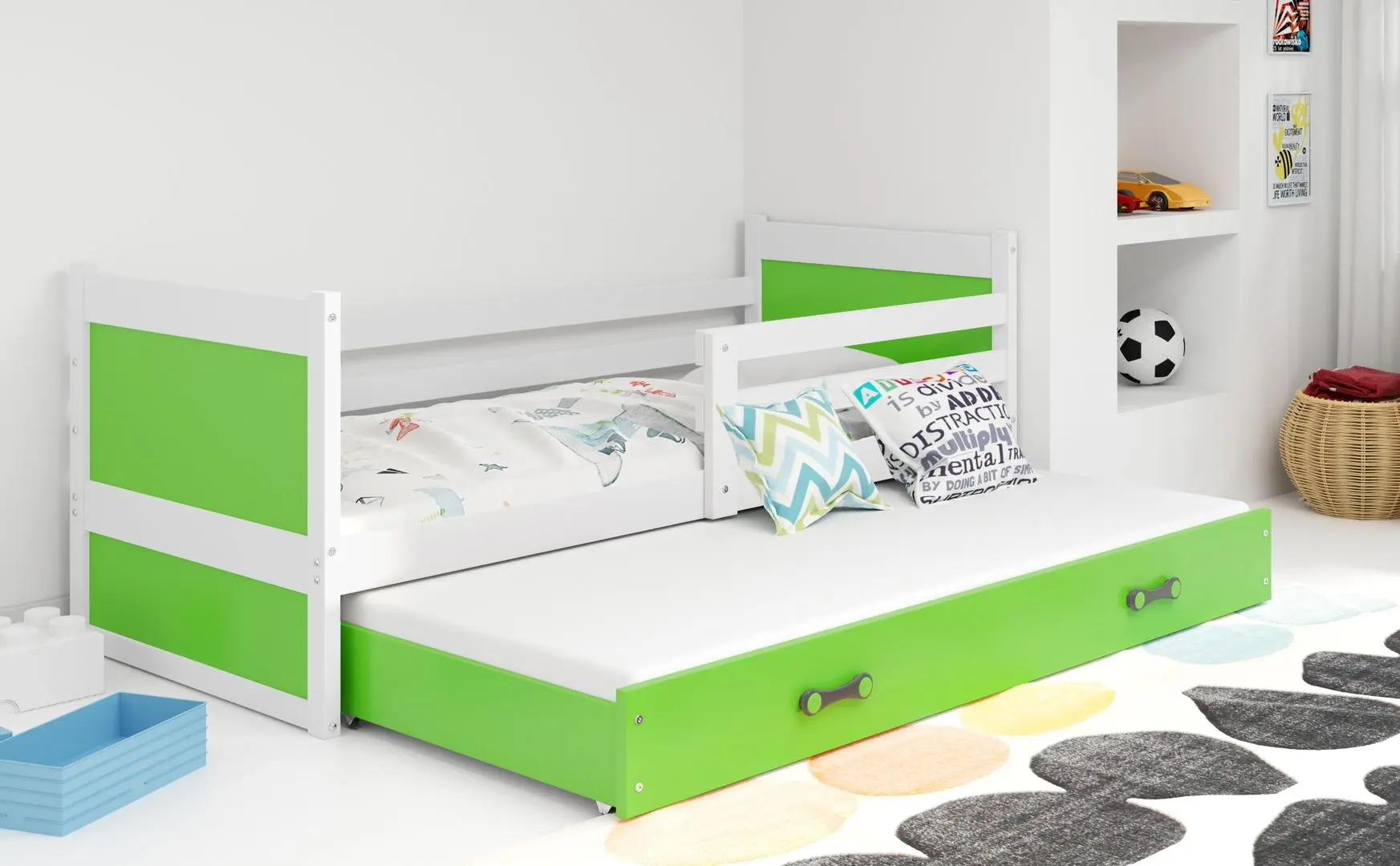 Pat BMS Group Rico cu pat retractabil 90x190 (White/Green)