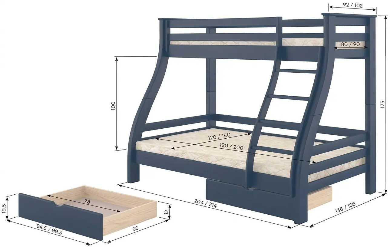 Двухъярусная кровать Mebigrand Alaska 80/120x200 - 3
