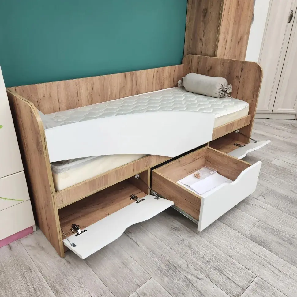 Pat МЛ-Мебель Yunior 1 80х180cm cu bariera (Golden Oak/White) - 2