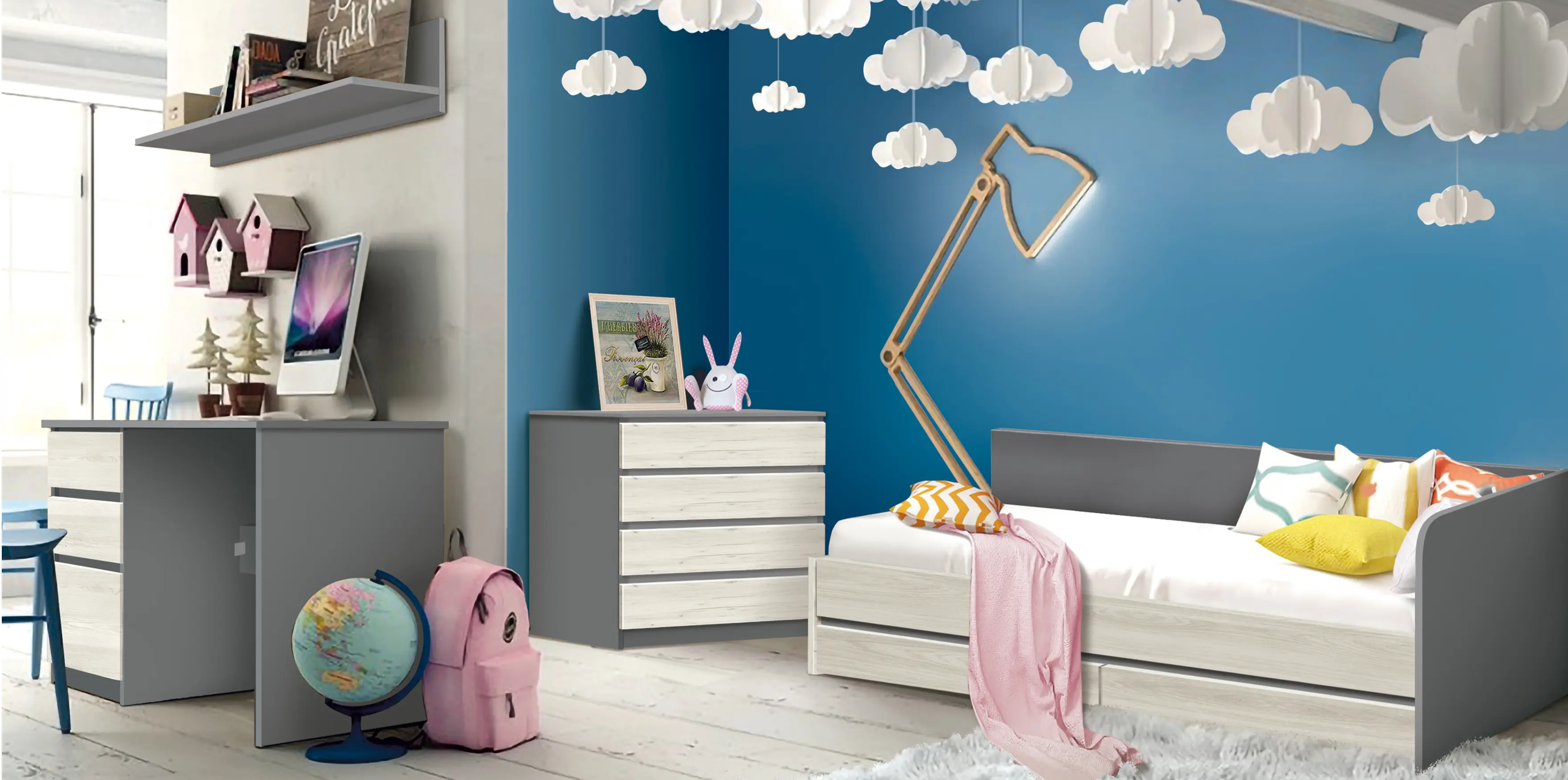 Pat Modern Komfi 90x200 (Slate Gray/Craft Oak White)