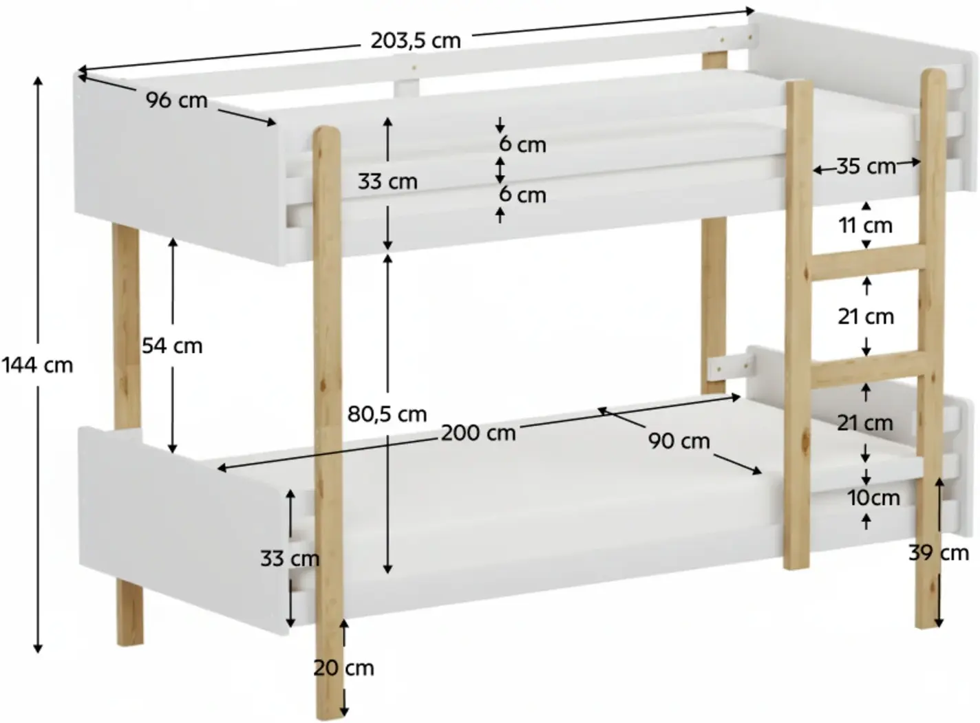 Pat suprapus Tempo Kondela Damla 90x200 (Oak/White) - 4