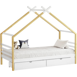 Pat casuta Tempo Kondela Tara 90x200 (White/Brown) Thumb