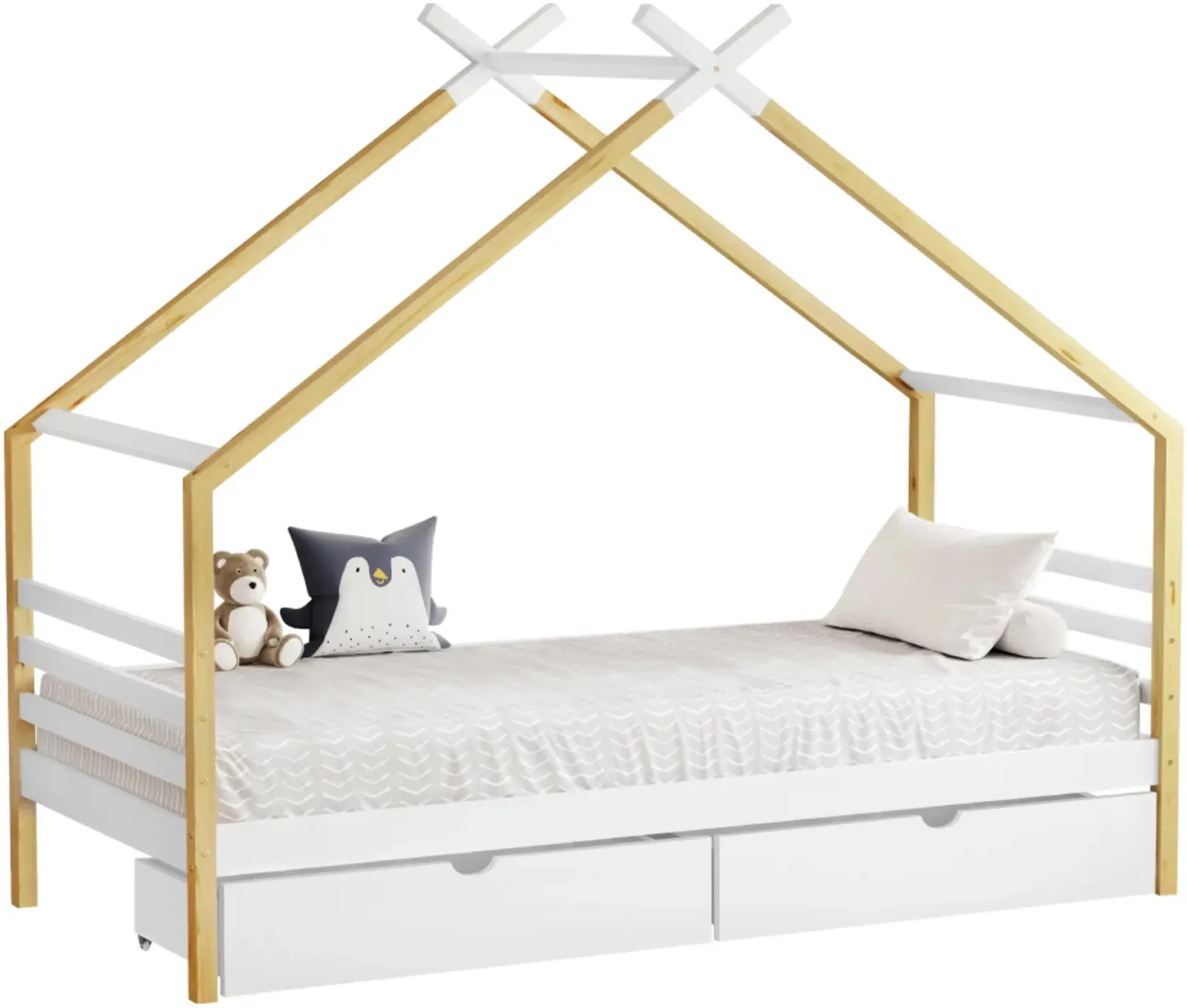 Pat casuta Tempo Kondela Tara 90x200 (White/Brown) - 2