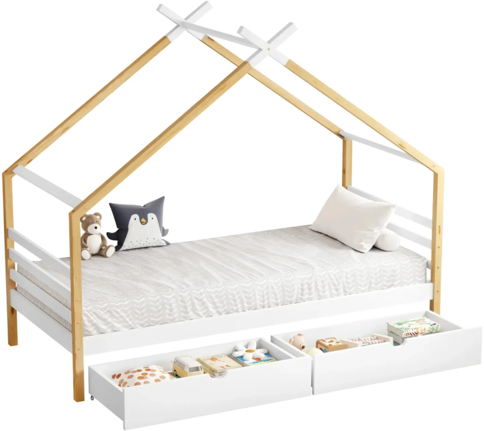 Pat casuta Tempo Kondela Tara 90x200 (White/Brown) - 3