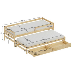 Кровать Tempo Kondela Elara с выдвижной кроватью 90x200 (Natural) Thumb