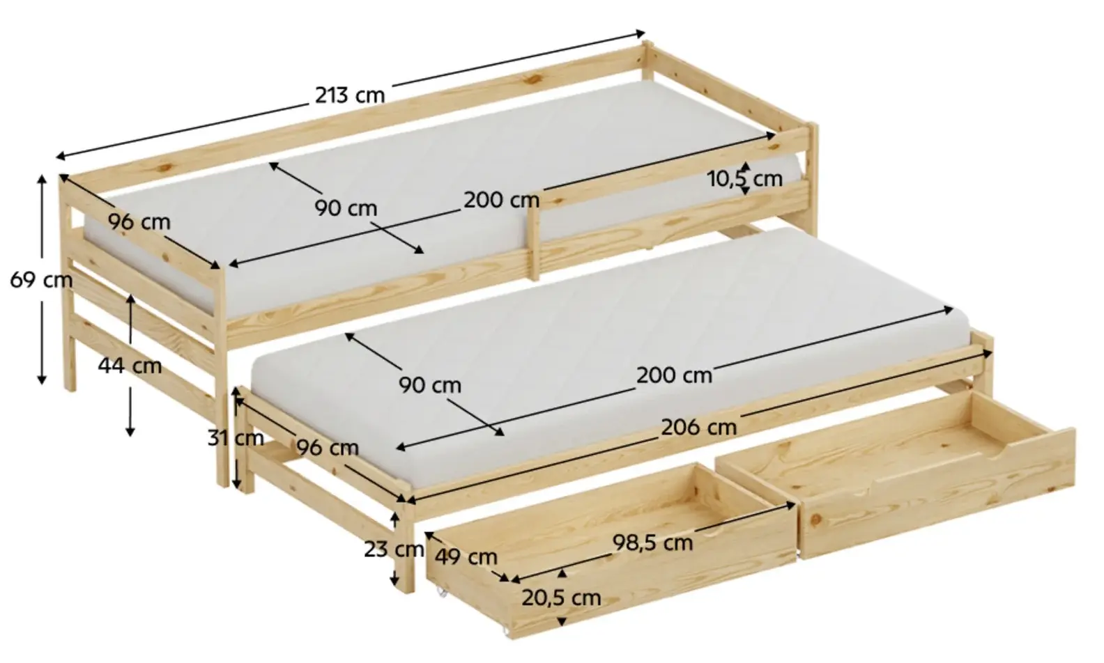 Кровать Tempo Kondela Elara с выдвижной кроватью 90x200 (Natural) - 12