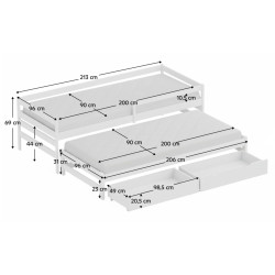 Pat Tempo Kondela Elara cu pat retractabil 90x200 (White) Thumb
